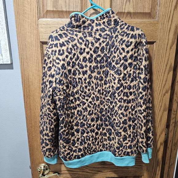 Leopard Print Pullover with Teal Accents - Picture 2 of 3
